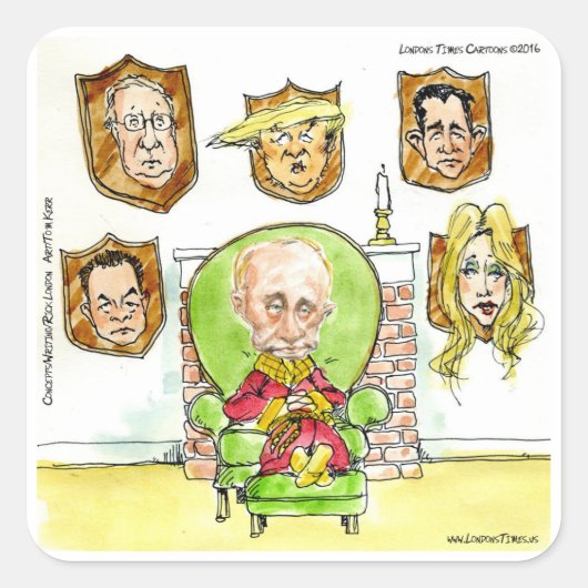 Putin der Jäger bekommt meinen Präsidenten Trump n Quadratischer Aufkleber (Vorderseite)