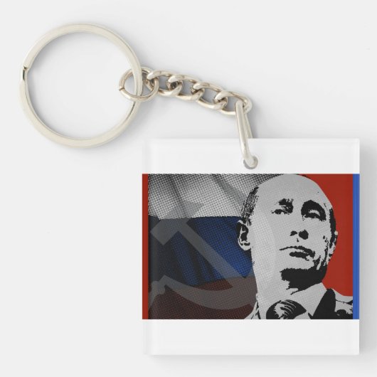 Putin mit russischer Flagge Schlüsselanhänger (Vorderseite)