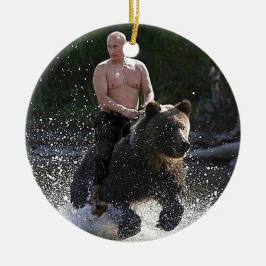Putin reitet einen Bären! Keramikornament (Vorne)