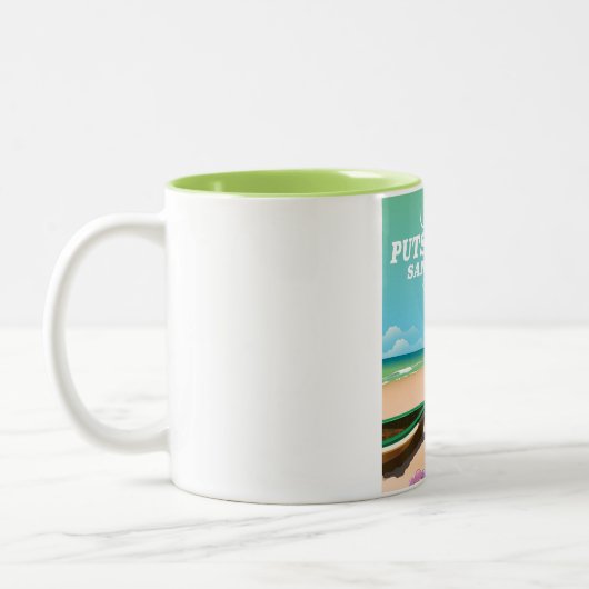 Putsborough Sands Beach Devon Reiseplakat Zweifarbige Tasse (Links)