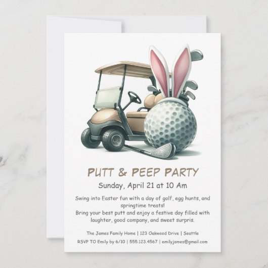 Putt & Peep Party Ostergolfen Einladung (Vorderseite)