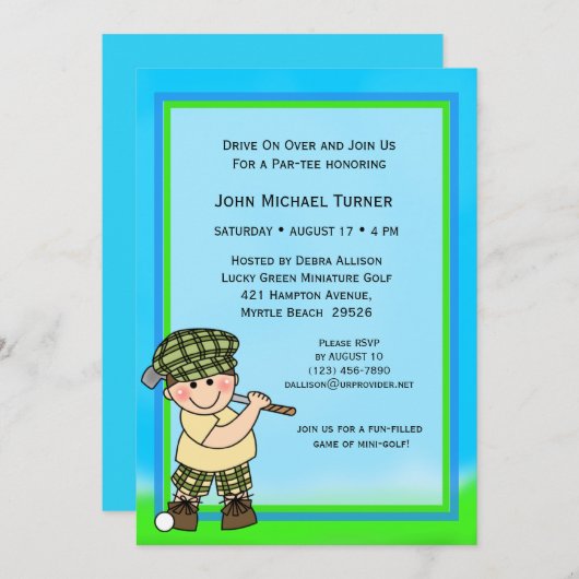 Putt Putt Golf zum Geburtstag Einladung (Vorne/Hinten)
