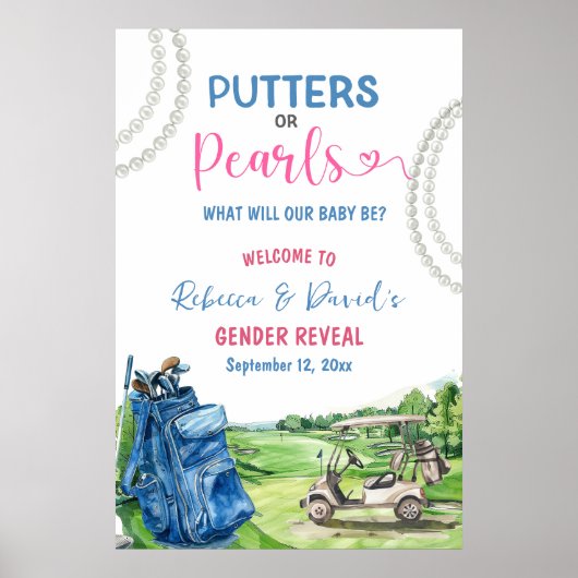 Putters or Pearls Gender Reveal Welcome Sign Poster (Vorne)