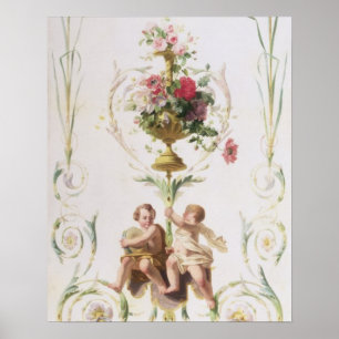 Putti amid swags of flowers and leaves poster