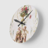 Putti inmitten von Schwankungen von Blume und Blät Runde Wanduhr (Winkel)