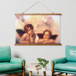 Putti Pair of Angels Wandteppich Mit Holzrahmen
