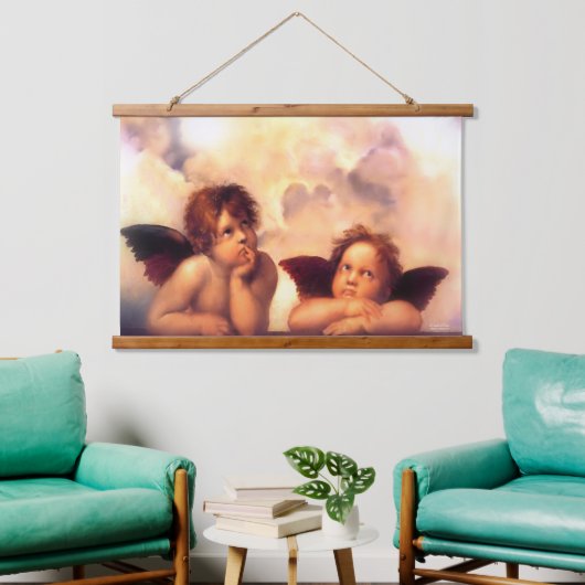 Putti Pair of Angels Wandteppich Mit Holzrahmen (Wohnzimmer)