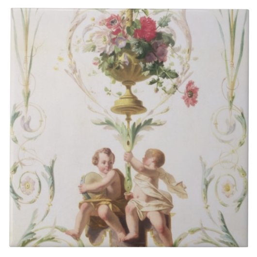 Putti unter Swags der Blumen und des Blätter Fliese (Vorderseite)