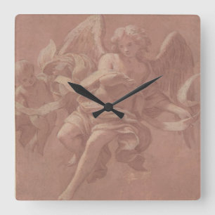 Putto and Angel Holding a Banderole Quadratische Wanduhr