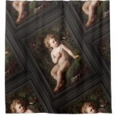 Putto Füttre eine Erdbeere zu einem Vogel Duschvorhang (Vorderseite)