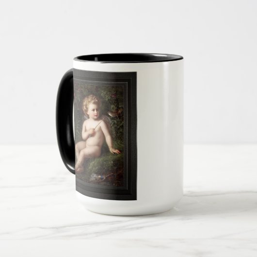Putto Füttre eine Erdbeere zu einem Vogel Tasse (Vorderseite Links)