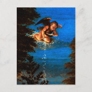 Putto in blauer Himmel verströmt eine Kaskade weiß Postkarte