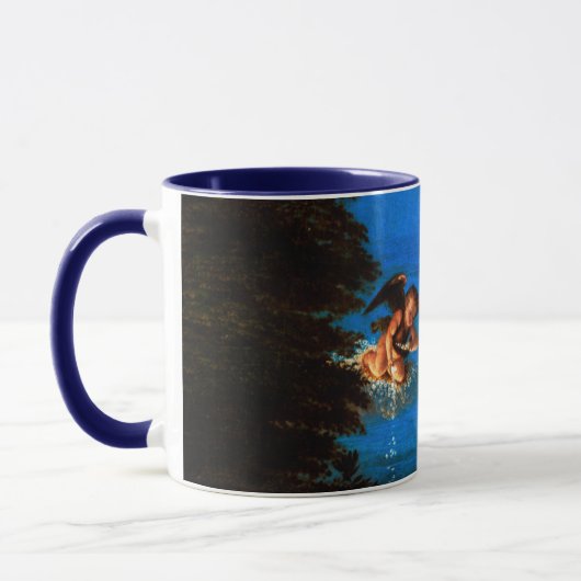 Putto in blauer Himmel verströmt eine Kaskade weiß Tasse (Links)