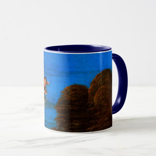 Putto in blauer Himmel verströmt eine Kaskade weiß Tasse (VorderseiteRechts)