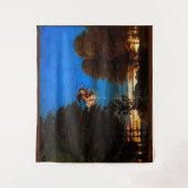 Putto in blauer Himmel verströmt eine Kaskade weiß Wandteppich (Vorderseite)