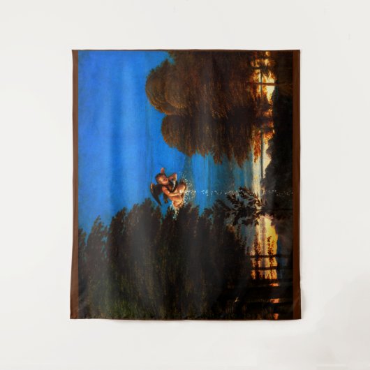 Putto in blauer Himmel verströmt eine Kaskade weiß Wandteppich (Vorderseite)