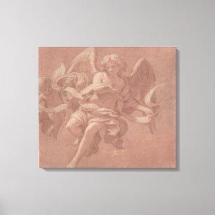 Putto und Engel, die einen Banderole halten Leinwanddruck