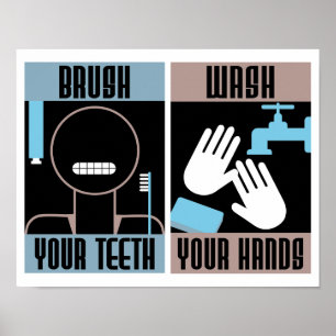 Putze deine Zähne Wasche deine Hände Retro-Plakat Poster