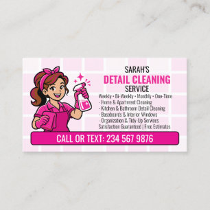 Putzfee mit rosa Detail-Reinigung QR-Cartoon Visitenkarte