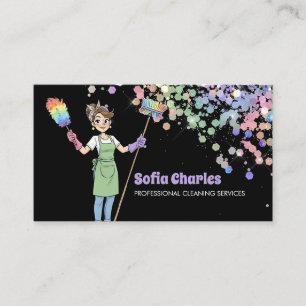 Putzfrau Dienstmädchen Holografischer Glitter Schw Visitenkarte