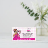 Putzfrau mit rosa Mopp Cartoon Visitenkarte (Stehend Vorderseite)