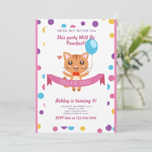 Puurfect Party Kitty Einladung (Stehend Vorderseite)