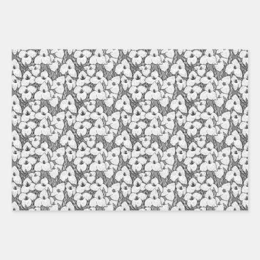 Puya Blume Blumenmuster Sepia Brown Grau Weiß Geschenkpapier Set (Vorderseite 2)