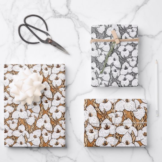 Puya Blume Blumenmuster Sepia Brown Grau Weiß Geschenkpapier Set (Vorderseite)