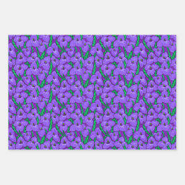 Puya Blume Botanisches Blumenmuster Lila Blau Geschenkpapier Set