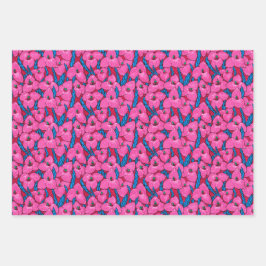 Puya Blume Botanisches Blumenmuster Rosa Blau Geschenkpapier Set