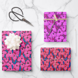 Puya Blume Botanisches Blumenmuster Rosa Blau Geschenkpapier Set