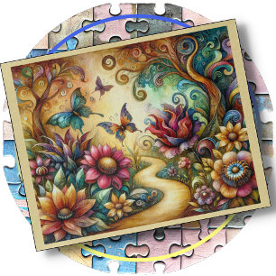 PUZZELSPIEL - Schmetterlinge in einem Fantasie-Gar Puzzle