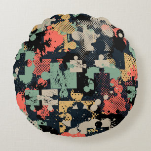 Puzzle Abstract: Kreatives Vintage-Nahtlos. Rundes Kissen