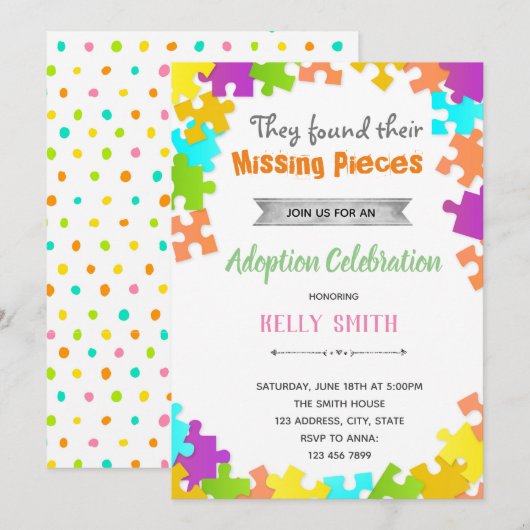Puzzle Adoption Geburtstagsdusche Einladung (Vorne/Hinten)