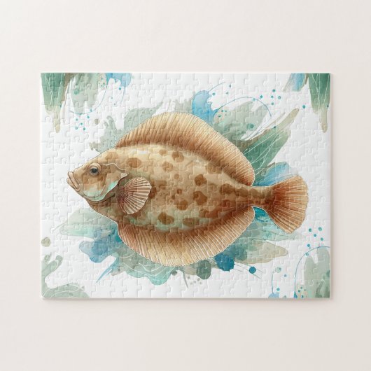 Puzzle - Aquarellfarben-Reihe: Flounder/Plattfisch (Horizontal)