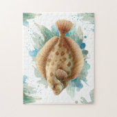 Puzzle - Aquarellfarben-Reihe: Flounder/Plattfisch (Vertikal)