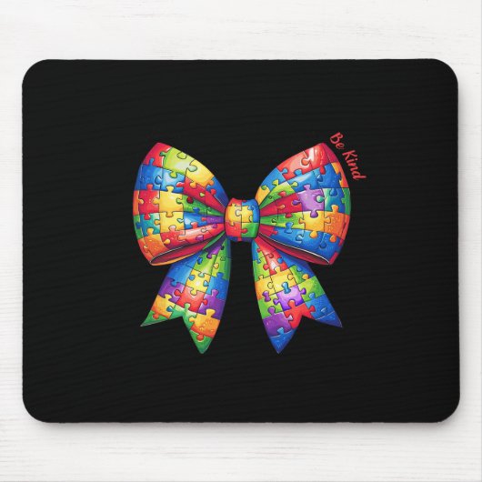 Puzzle Autism Ribbon Coquette Bow Be Kind Autismus Mousepad (Vorne)
