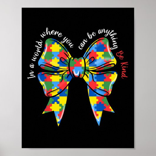 Puzzle Autism Ribbon Coquette Bow Be Kind Autismus Poster (Vorne)