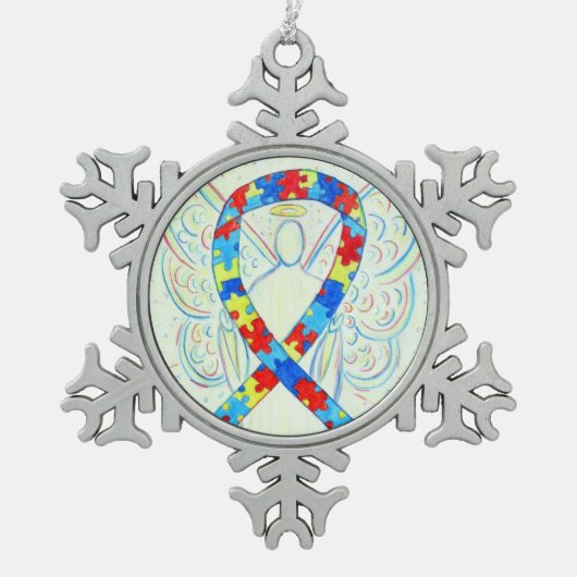 Puzzle Awareness Ribbon Engel Maßgeschneiderte Ein Schneeflocken Zinn-Ornament (Vorderseite)