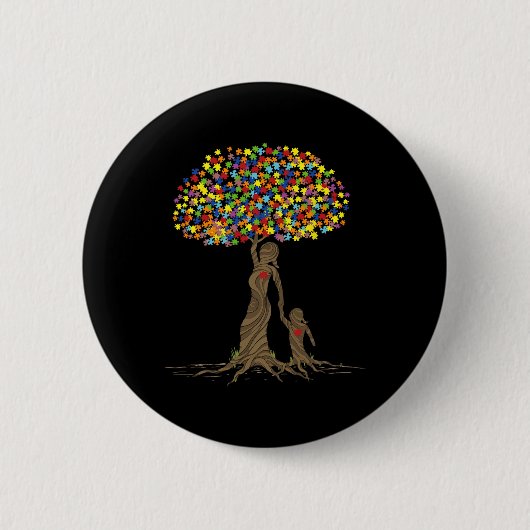 Puzzle-Baum Liebe Mutter und autistische Tochter A Button (Vorderseite)