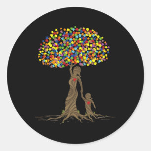 Puzzle-Baum Liebe Mutter und autistische Tochter A Runder Aufkleber