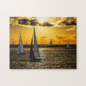 Puzzle bei Sonnenuntergang mit Segelboot (Horizontal)