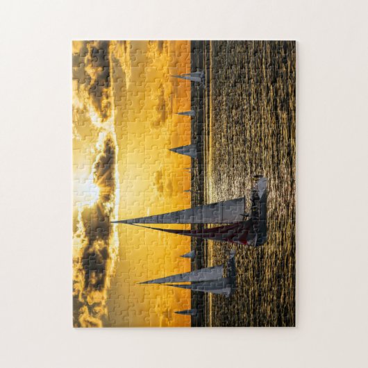 Puzzle bei Sonnenuntergang mit Segelboot (Vertikal)