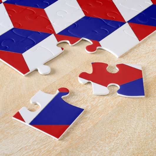 Puzzle - Blockillusion in Rot, Weiß und Blau (Seite)