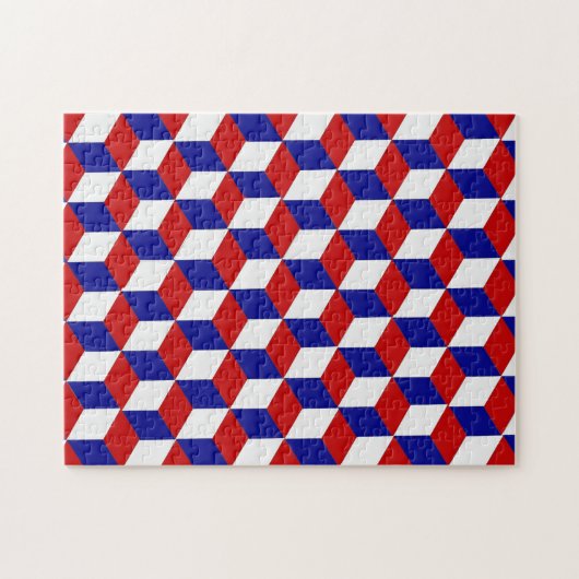 Puzzle - Blockillusion in Rot, Weiß und Blau (Horizontal)