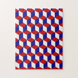 Puzzle - Blockillusion in Rot, Weiß und Blau