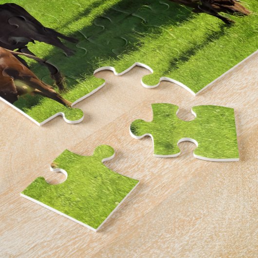 Puzzle - braune Kühe Weiden in grüner Weide (Seite)