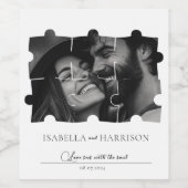 Puzzle Collage Foto Hochzeit Schwarz-Weiß Weinetikett (Einzelnes Label)