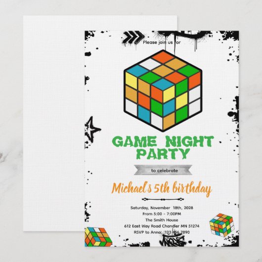 Puzzle Cube Game Party Invitation Einladung (Vorne/Hinten)