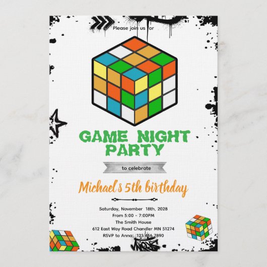 Puzzle Cube Game Party Invitation Einladung (Vorderseite)